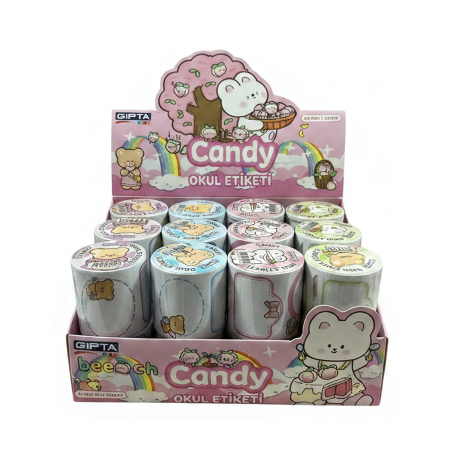Stıcker - Candy Rulo Etiket 4,5CMx2mt 4TASAR. Mıx