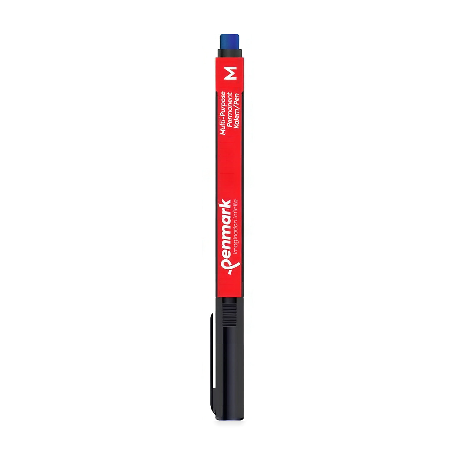 Penmark Asetat Kalemi Mavi Multi Purpose, 1 mm Japon uçlu mavi asetat kalemi, kapaklı, önden