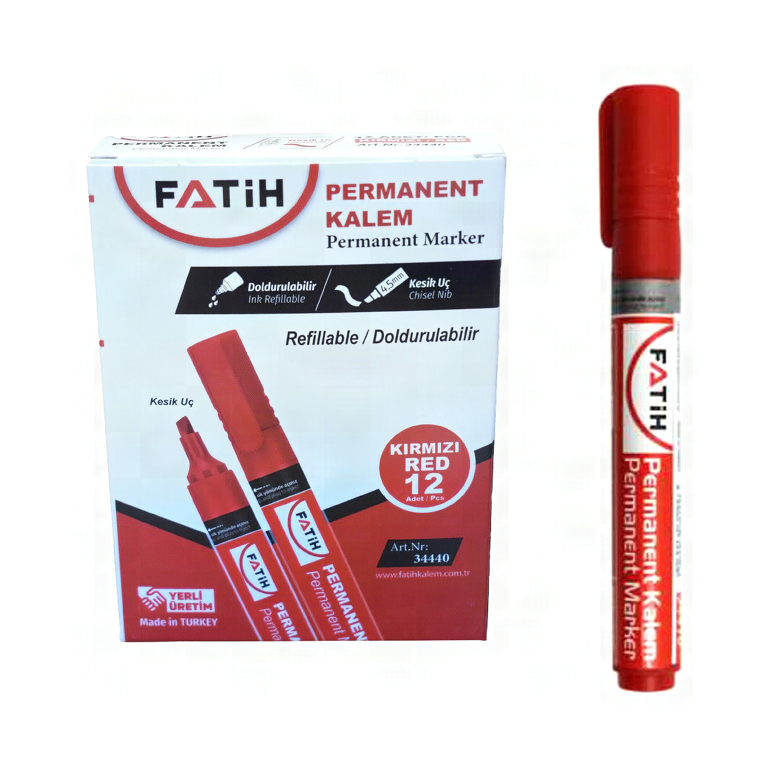 Fatih Permanent Markör Kalem Kırmızı Kesik Uç