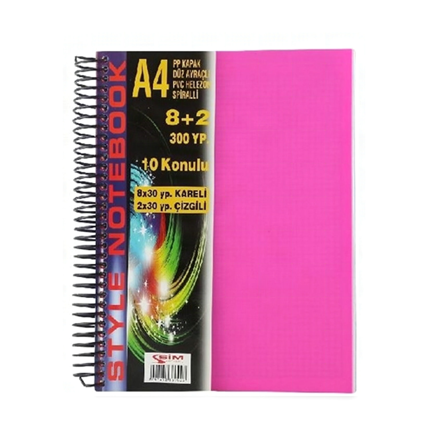 Simplus A4 8+2 250 Yaprak Plastik Kapak Ayraçlı Defter