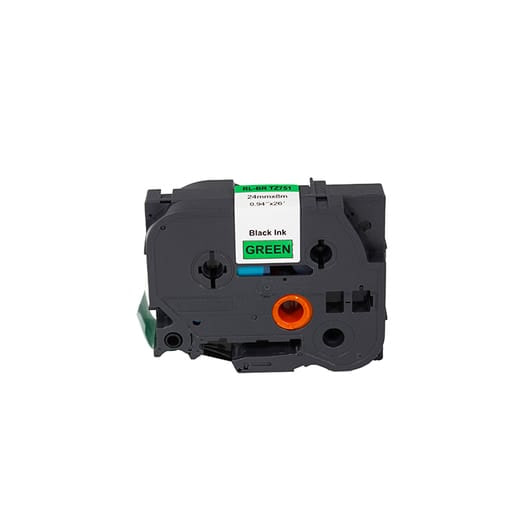 Brother P-Touch TZe-751 karşılığı yeşil zemin siyah yazı 24 mm muadil etiket şeridi