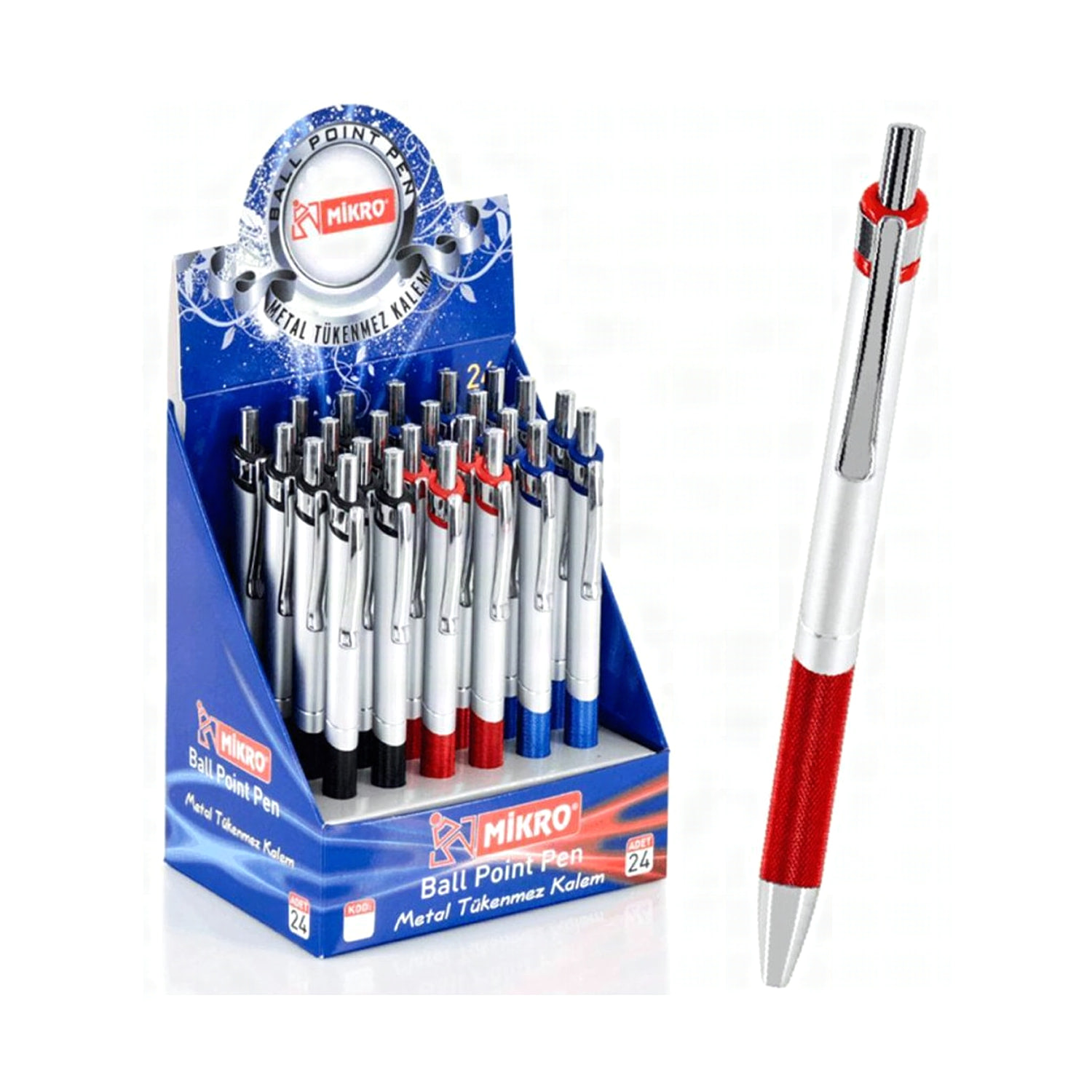 Mikro St. 1007-24 tükenmez kalem, kırtasiye rafında stand içinde