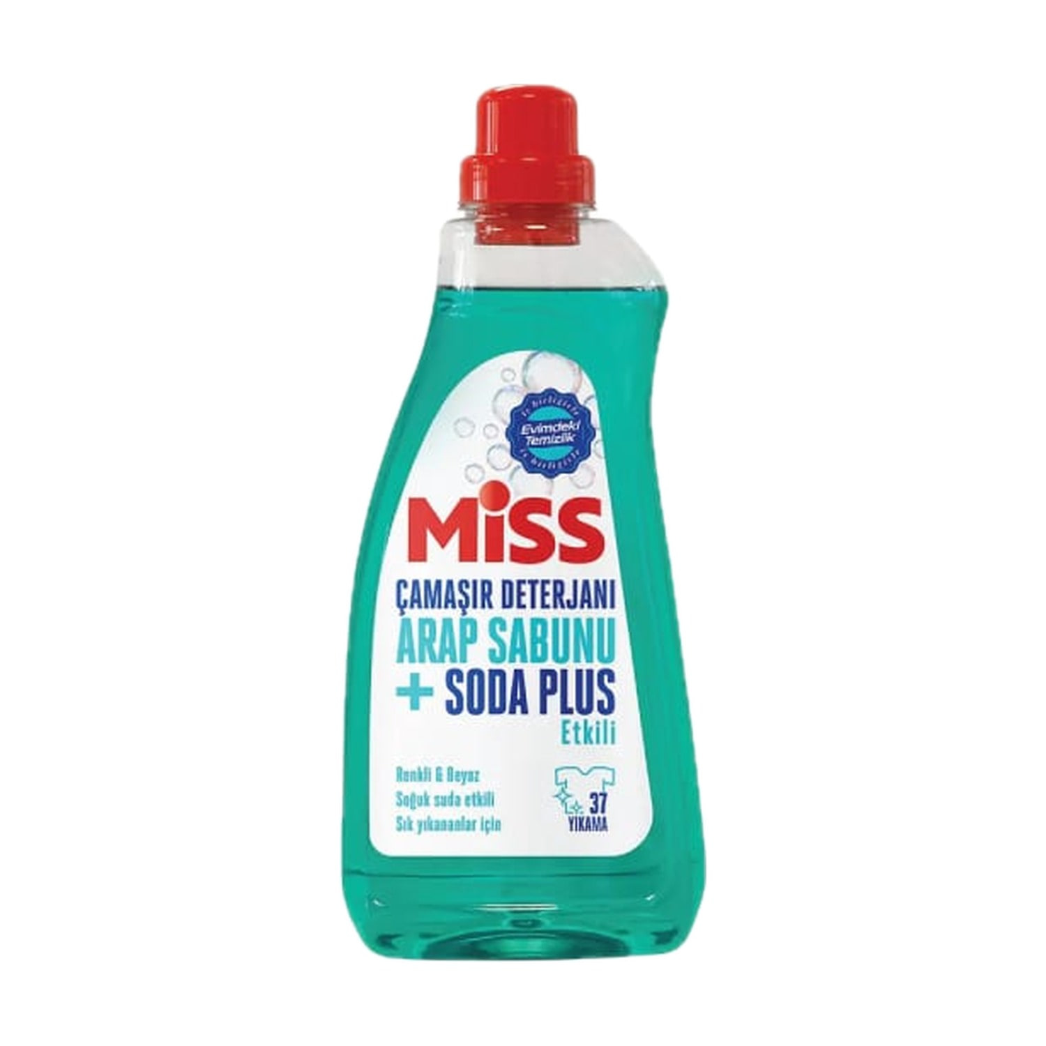 Miss sıvı çamaşır deterjanı 1500 ml şişe, kapaklı plastik ambalaj önden