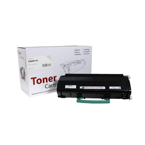 XBox Lexmark X264 X264H11G karşılığı yüksek kapasiteli siyah muadil toner, 9.000 sayfa