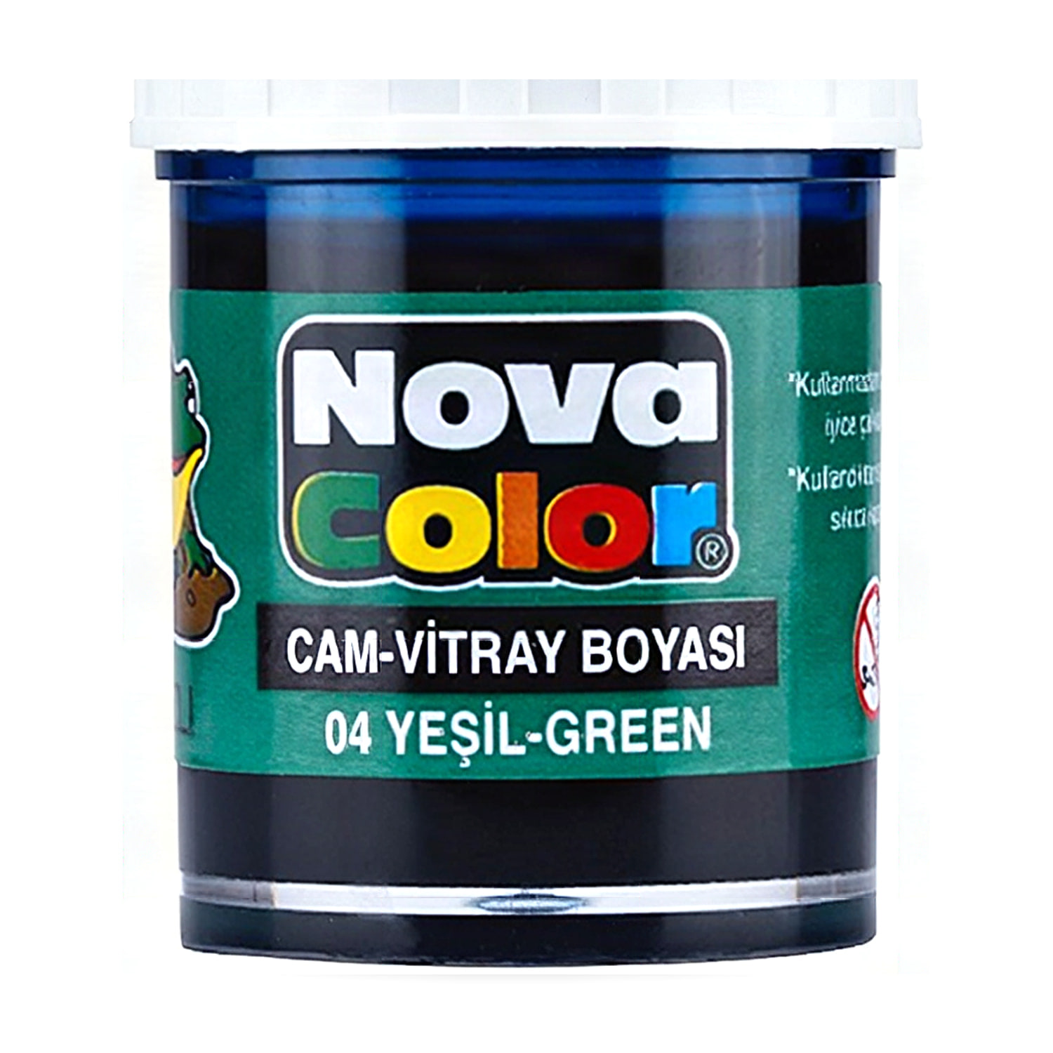 N.color Cam boyasının yeşil renkli şişe ve fırça yakın çekimde duruşu