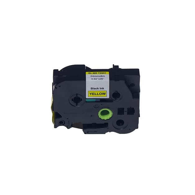 Brother P-Touch TZe-651 karşılığı sarı zemin siyah yazı 24 mm muadil etiket şeridi