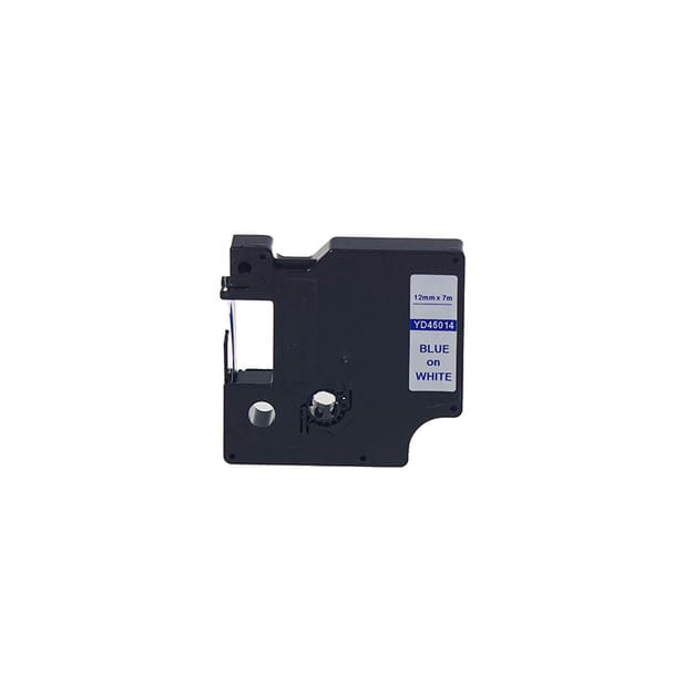 Dymo D1 45014 beyaz zemin üzerine mavi yazılı 12 mm genişliğinde etiket şeridi